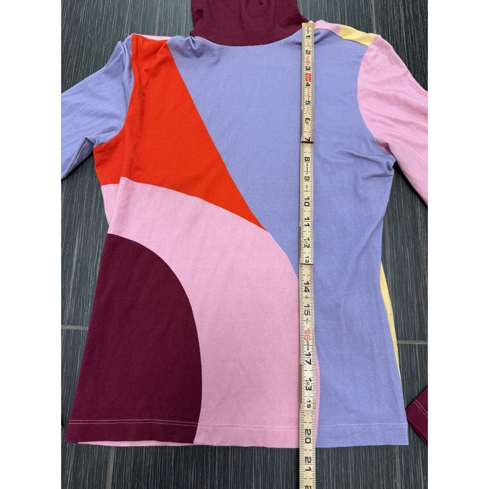 The Kit Turtleneck Bamboo Top Sz XS Color Block Swirl 70s Psychedelic - Picture 2 of 6